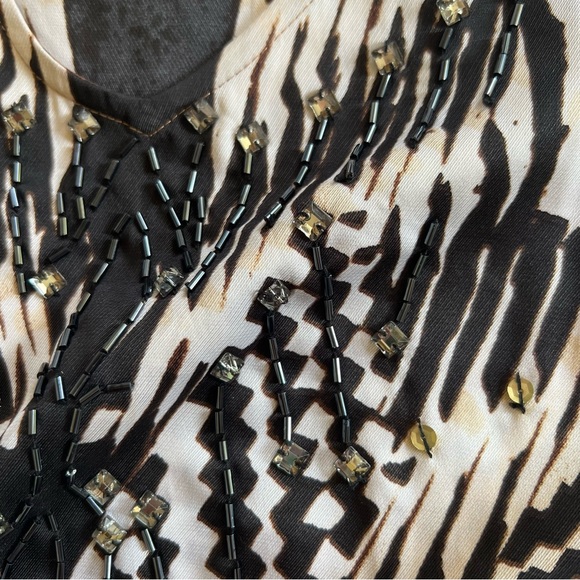 Chico’s 30 year beaded animal print silky poly tunic top 2 12 14 B: 46” lovely! - Picture 8 of 11